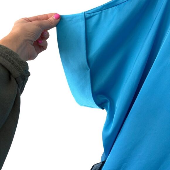Ces Femme NEW Blue Oversized Satin Collared Blouse Shirt - Picture 7 of 8